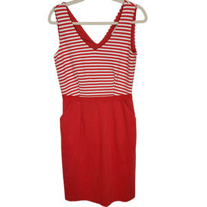 Boden Dress Knee Length Dress Sleeveless Dress For Womens 6R Red Striped Dress